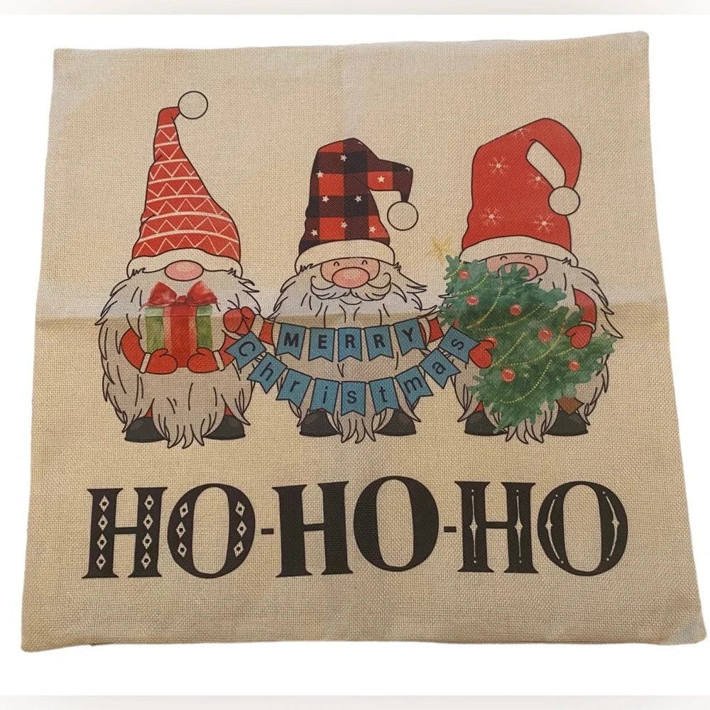 THREE SANTAS MERRY CHRISTMAS THROW PILLOW COVER 17” X 17.5” Holiday Home Decor